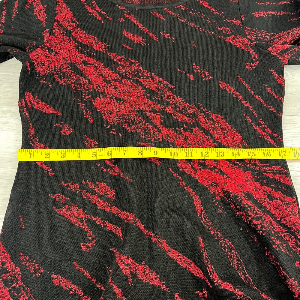 Nina Leonard Black Red Metallic Jacquard Sheath Dress M 3/4 Sleeve Holiday Party - Picture 7 of 8